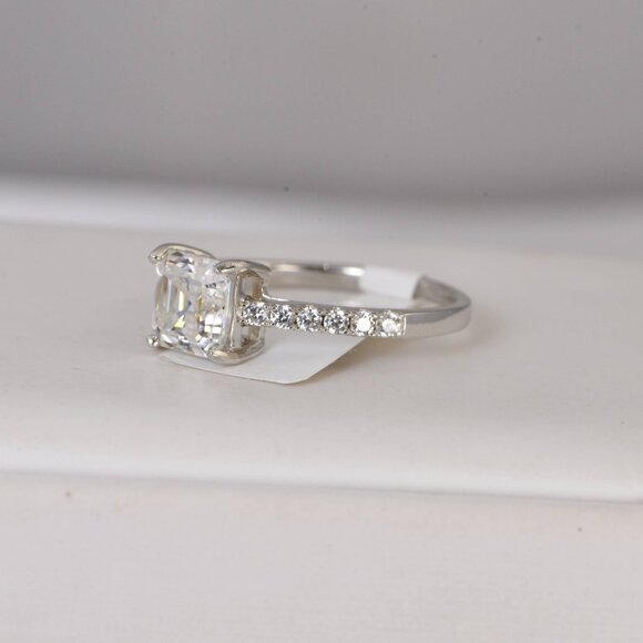 GRA Certified 1ct Asscher Cut Engagement  Moissanite Ring 925 - Picture 4 of 7